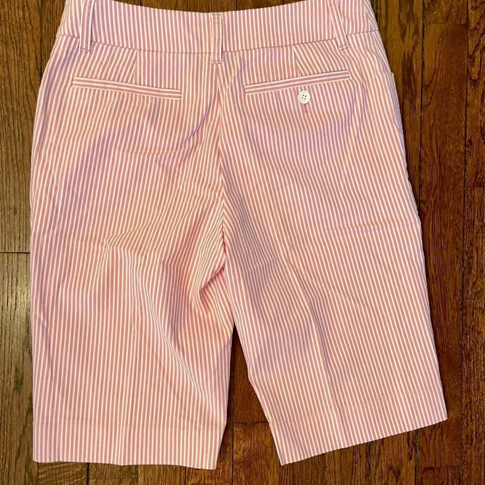 Jones NY Sport Seersucker Sz 4 Pink Striped Fly Front Shorts - Picture 6 of 11